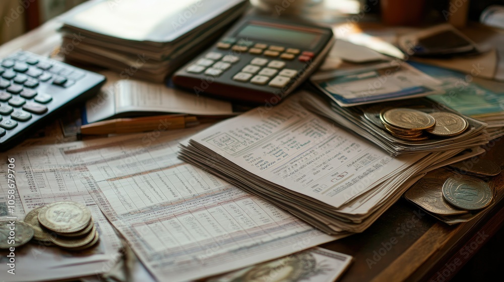 Poster budget and investment strategy setup, showing spreadsheets, charts, and calculators in an organized 
