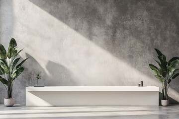 Minimalist Interior Design with Concrete Wall and White Shelf