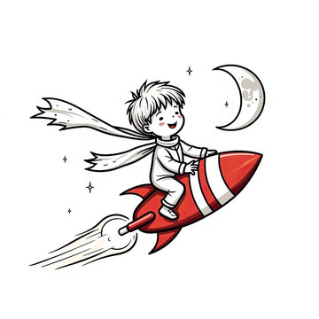 recommend clip art: Rocket Clipart - Kid Flying with Moon