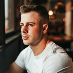 Portrait of a man in a white T-shirt

