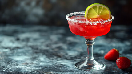 Strawberry Margarita Cocktail Photo with Lime and Salt