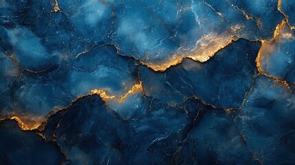 Fototapeta premium Blue abstract marble with gold veins, representing natural stone texture close-up, perfect for seamless patterns, card designs, ceramic tiles, banners, or poster backgrounds