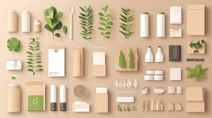 Visual infographic on sustainable packaging materials, benefits, and eco impacts, simple style, earth tones.