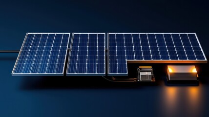 A sleek solar panel array designed for efficient energy conversion, featuring photovoltaic cells and an integrated lighting system.