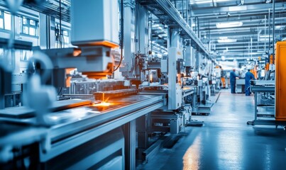 Industrial machinery with glowing orange sparks.