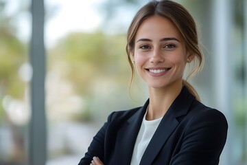 Confident Businesswoman in Black Blazer and White Blouse - Leadership Portrait
