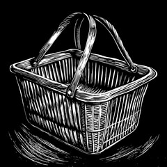 Obraz premium Grocery shopping cart on white. Full supermarket food basket vector illustration, shop cart with groceries goods isolated clipart