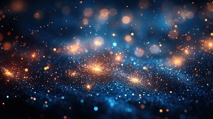 Obraz premium Blurred blue background with bokeh lights and ample copy space, ideal for banners or web designs