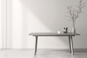 Minimalist Interior Design: A Simple Wooden Table Against a White Wall