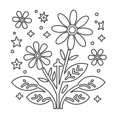 Minimalistic vector outline of flowers design for a coloring page, featuring delicate floral shapes and simple lines for an elegant, relaxing coloring experience. Perfect for adults and kids alike.
