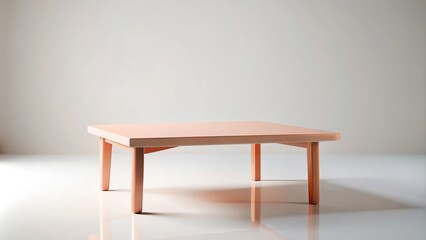 soft lit minimalist salmon coffee table on white background Low Angle