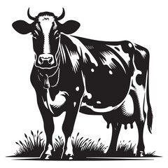 Dairy Cow Illustrations in Black and White, Vector Graphics of Dairy Cows in Various Poses, Farm Animal Collection for Logo and Design, ai generated