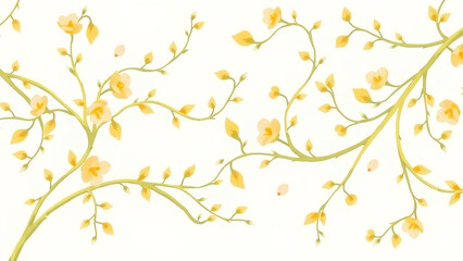 Intricate jasmine vines in soft whites and pale yellows, with light green accents, flowing gracefully across a transparent background for a delicate, soothing pattern.
