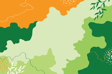 Green natural background, with orange flower and leaf plant on green background vector design	