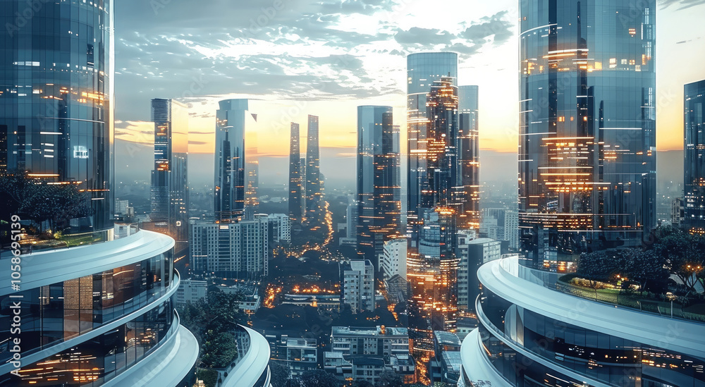 Aufkleber city of technology, capturing the essence of connectivity and digital networks in an evolving urban 