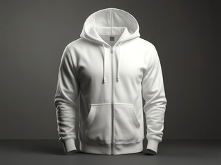 White sweatshirt with zipper on gray background, mock up.