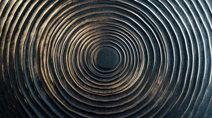 Abstract concentric circles pattern on a dark surface with a metallic sheen.