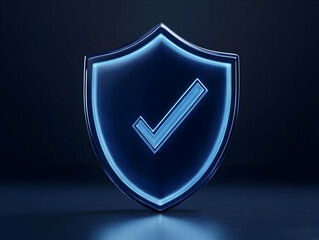 3D Render  Glowing Blue Security Shield with Check Mark