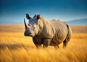 Obraz premium Minimalist Portrait of a Rhino in the African Savannah: Majestic Wildlife Photography, Nature Minimalism, African Landscape, Animal Conservation, Rhinos in Their Habitat, Natural Beauty