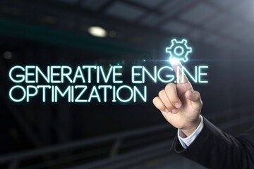 Hand interacting with digital text on optimization.. Generative Engine Optimization wording
