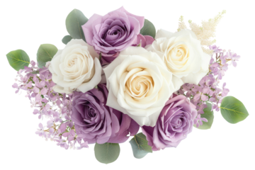 PNG Bouquet of soft lilac rose blossom flower.
