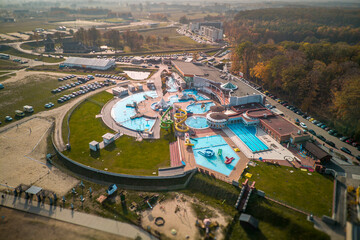 The city of Uniejow seen from above, Poland.