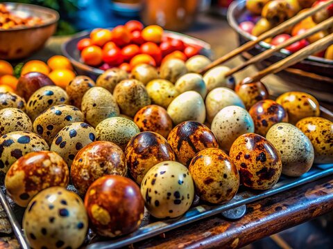 Macro Photography of Quail Eggs Street Food in Pangkalan Bun, Borneo &ndash; Delicious Culinary Experience with Local Delights and Unique Street Vendor Culture