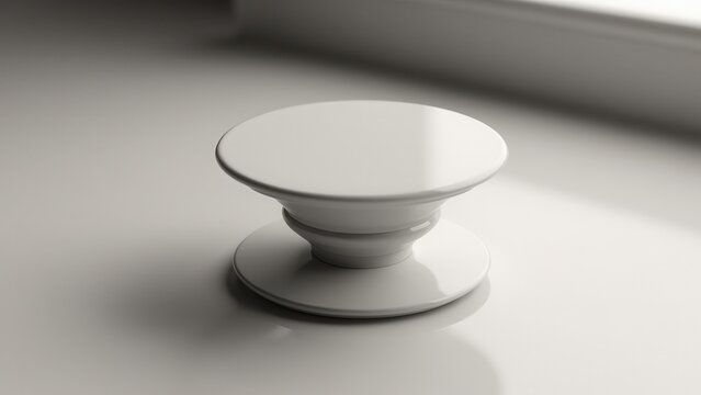A realistic image of a blank popsocket with a smooth, round surface, perfect for custom designs or logos. Soft lighting emphasizes the popsocket without reflections, ideal for branding showcase.