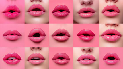 Obraz premium Set of lips with pink applied lipsticks, closeup