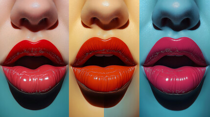 Fototapeta premium Set of lips with different applied lipsticks, closeup