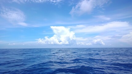 The captivating combination of a blue sky with fluffy white clouds, the vast expanse of the sea, and the vibrant green plants, enjoy the tranquility of nature.Generative AI