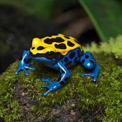 Fototapeta premium A vibrant poison dart frog in shades of blue