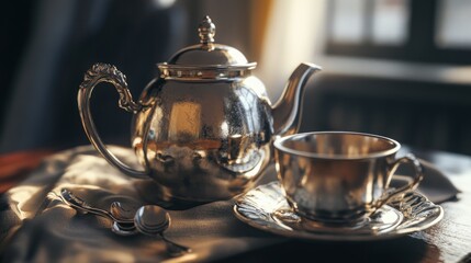 Silver Teapot and Cup Set