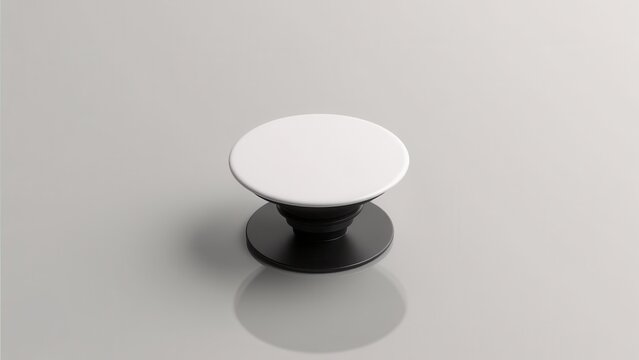 A round popsocket on the back of a phone with a blank, customizable surface. Realistic mockup with minimalistic style, soft lighting, and no glare.