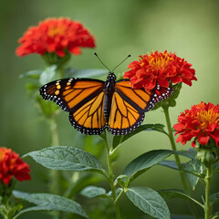 Fototapeta premium A vivid monarch butterfly resting on a bright