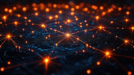 Obraz premium Abstract digital network with glowing nodes and connections.