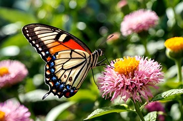 Fototapeta premium Stunning Macro Photograph of a Butterfly Feeding on a Flower