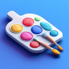 Fototapeta premium Creative Palette: Vibrant Colors and Brushes on Blue Background