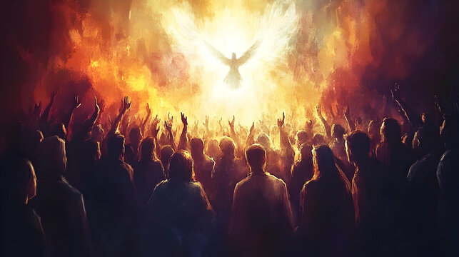 Divine Presence Illustration -  Crowd Worshipping With Raised Hands