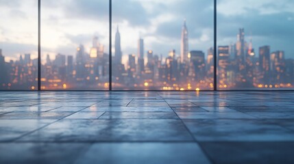 Obraz premium Manhattan, Dubai, Shanghai, and Hong Kong City Centers with Platforms, Roads, Parking Lots, and Brick Pavements for Car Advertisement Background