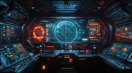 Obraz premium virtual grid interface displays holograms, callouts, and futuristic HUD elements in sci-fi concept