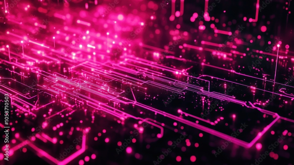 Sticker abstract digital network with pink glowing lines and dots.