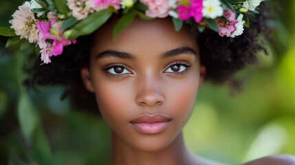 Naklejka premium A woman with a flower headdress and a white face