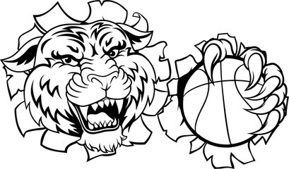 Tiger Basketball Ball Animal Sports Team Mascot
