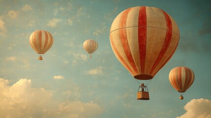 Fototapeta premium Vintage Hot Air Balloons Soaring Through a Cloudy Sky