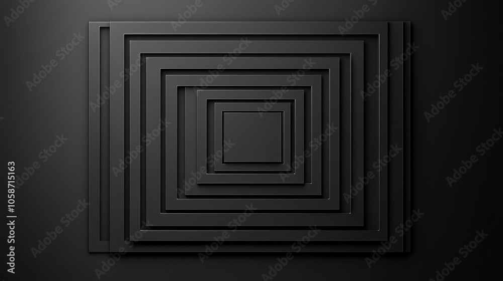 Wall mural abstract black and white image of concentric squares with depth effect.