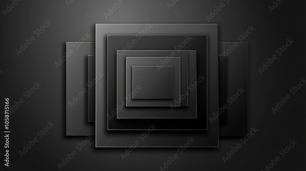Sticker abstract geometric background with a series of black squares arranged in a nested pattern on a black