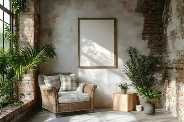 Illustration of a Rustic Interior with Wooden Frame and Chair