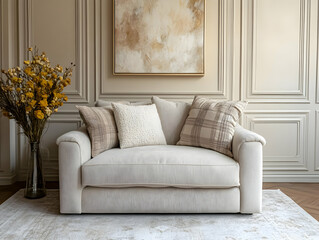 Elegant Living Room Photo - White Sofa and Abstract Art