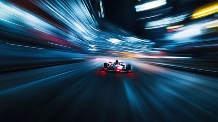 Fototapeta premium Kart Racing on a Dynamic Track With Motion Blur Highlighting Speed at Night
